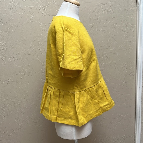 OFFON Linen Peplum Blouse in Yellow, L - Picture 2 of 14